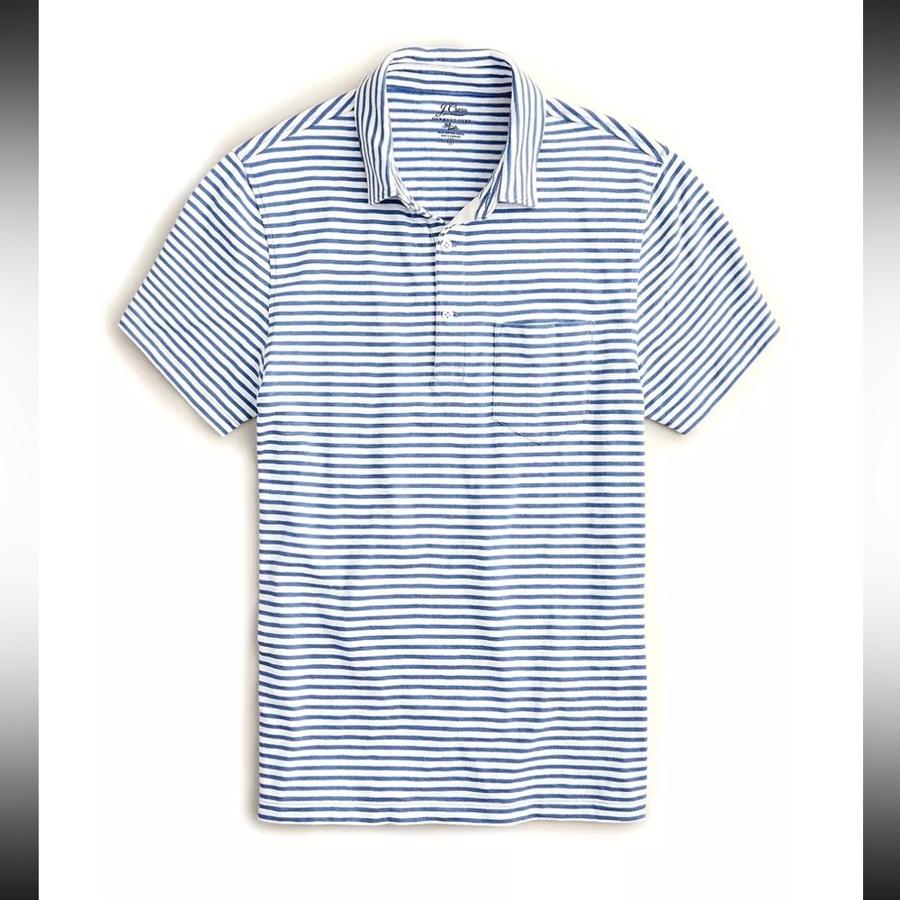 J. Crew Slub cotton polo shirt in yarn-dyed stripe blue large l